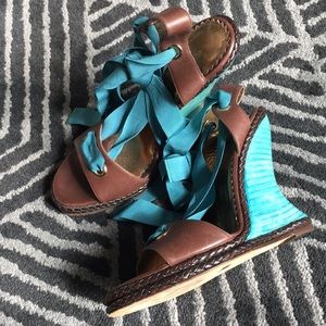 BCBG Leather Wedge Heels w/ Ribbon